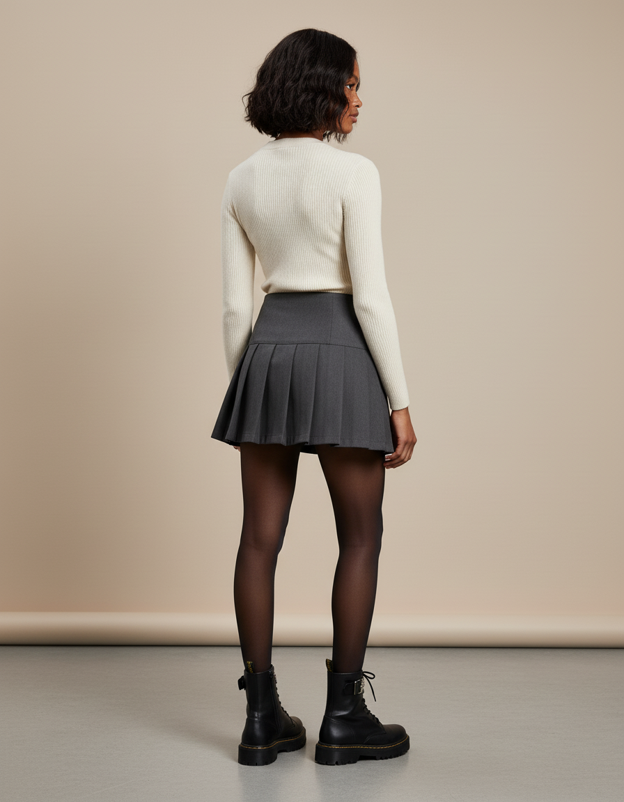 Jupe Plissée gris boucles décontractée