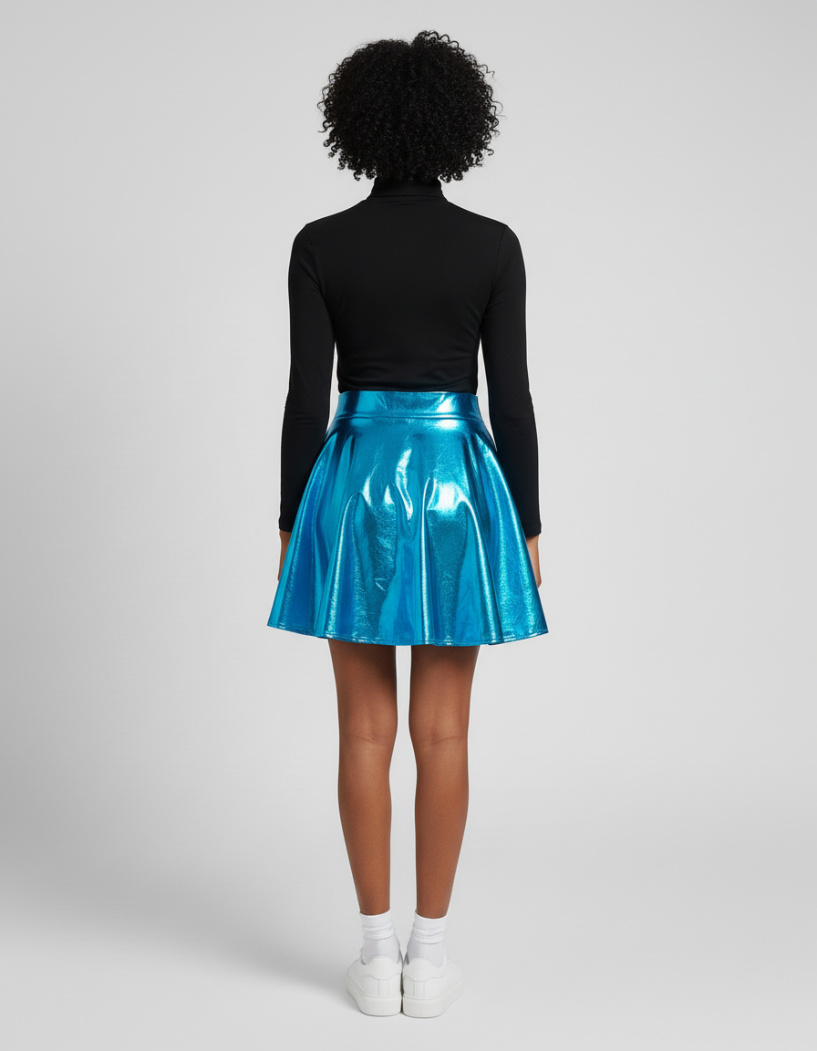 Jupe Plissée Bleu Brillante Holographique