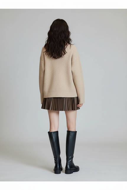 Jupe Plissée Similicuir Marron Chic
