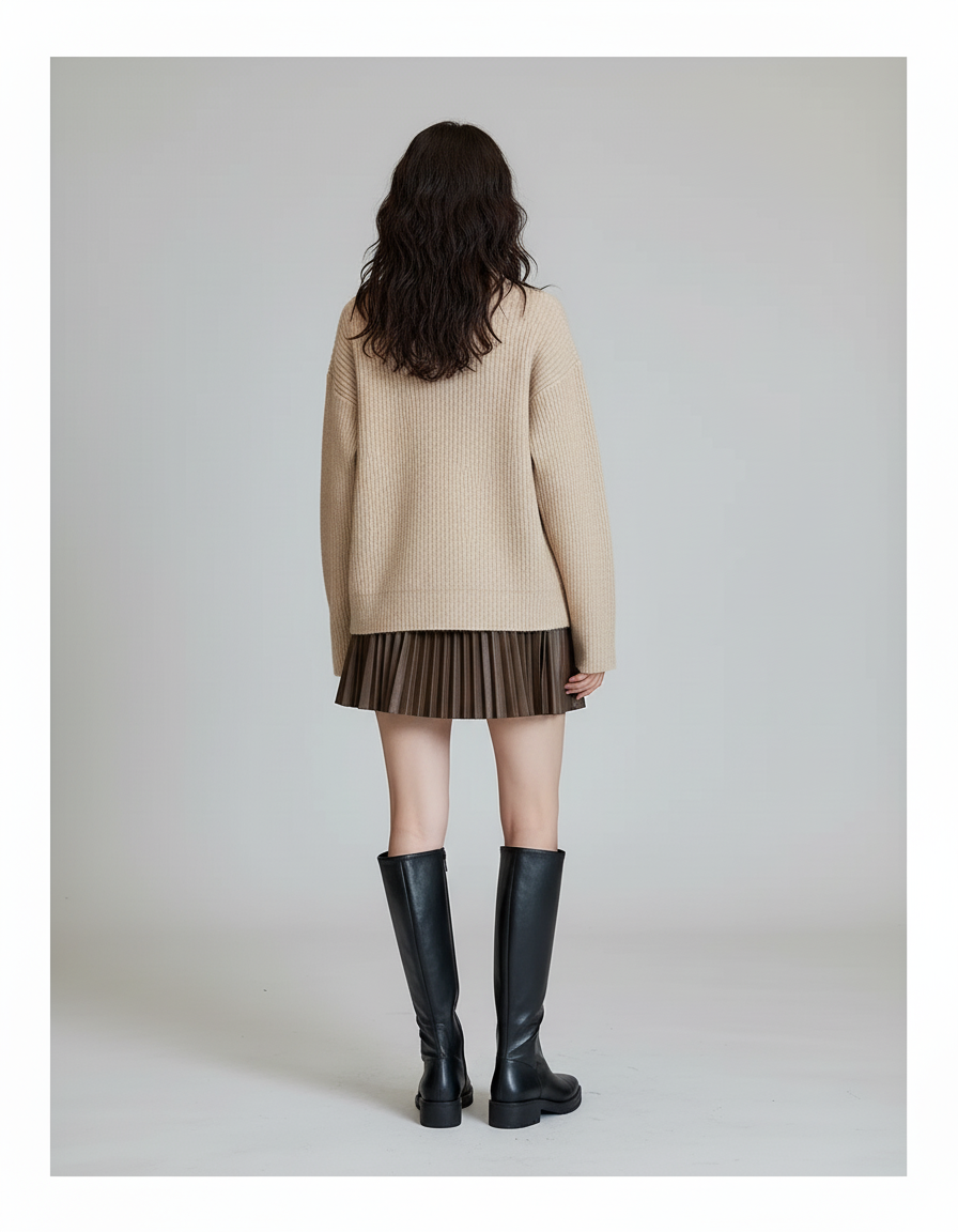 Jupe Plissée Similicuir Marron Chic