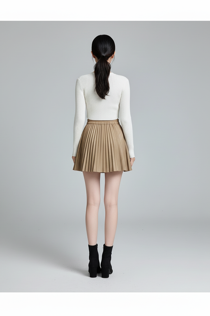 Jupe Plissée camel simili cuir chic