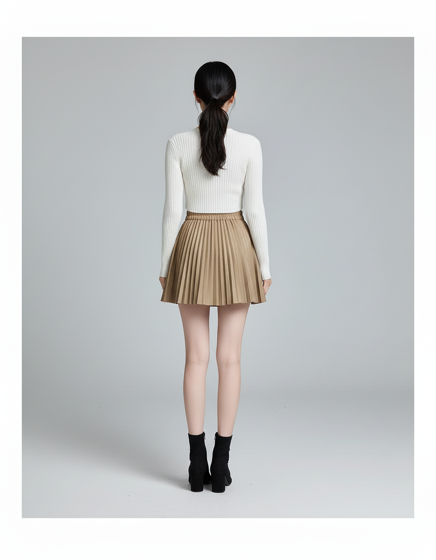 Jupe Plissée camel simili cuir chic