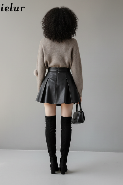 Jupe Plissée Mini Cuir PU Chic