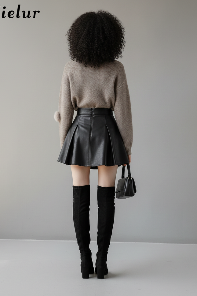 Jupe Plissée Mini Cuir PU Chic