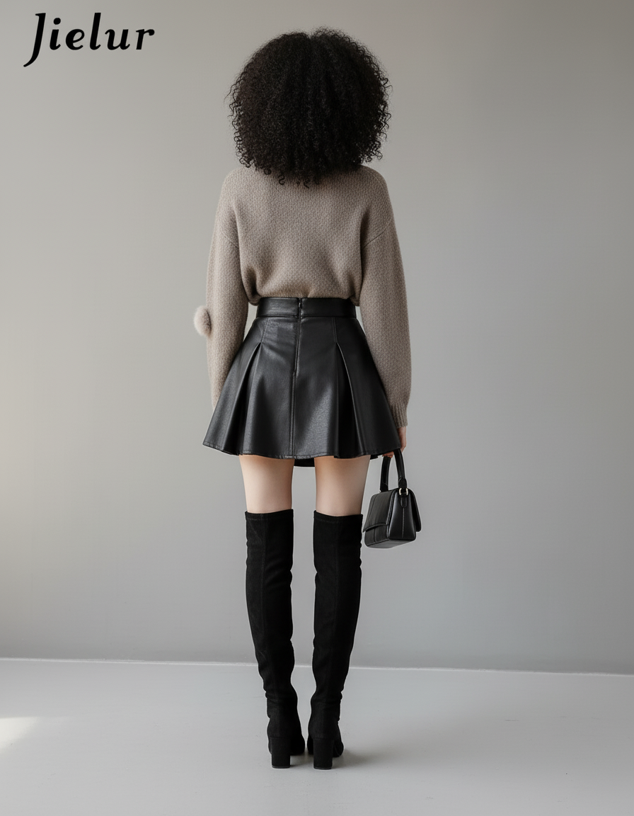 Jupe Plissée Mini Cuir PU Chic