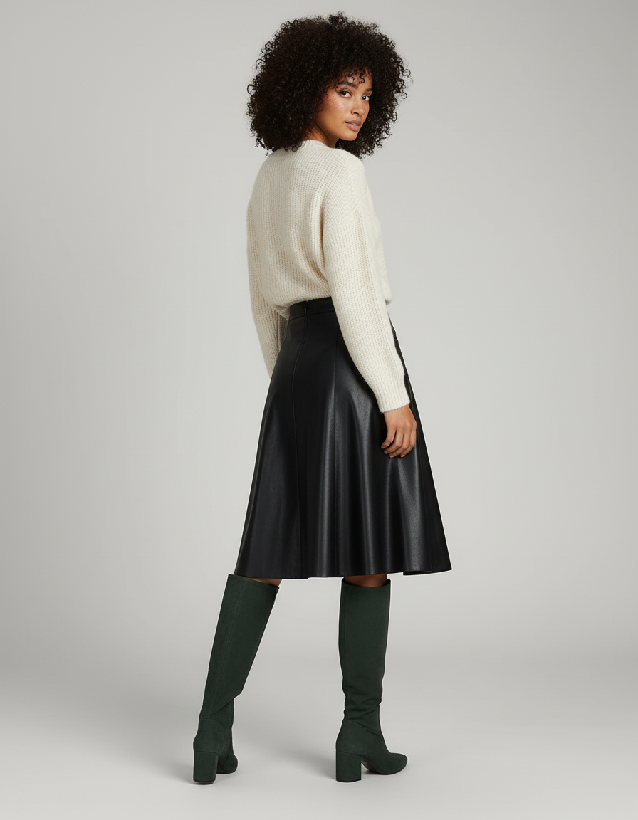 Jupe Plissée Simili Cuir Noire Chic