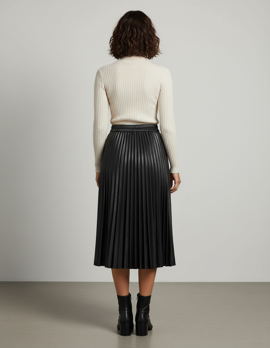 jupe simili cuir plissée