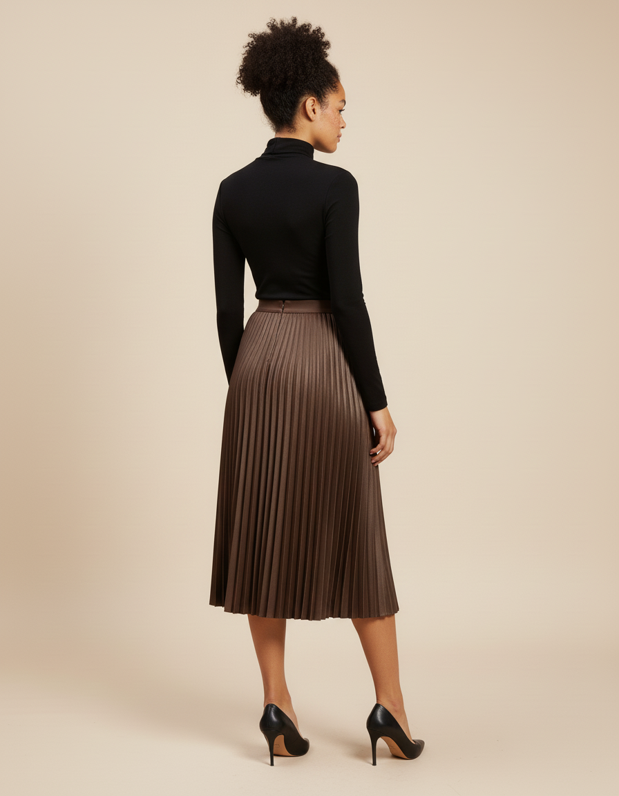 Jupe Plissée marron midi élégante