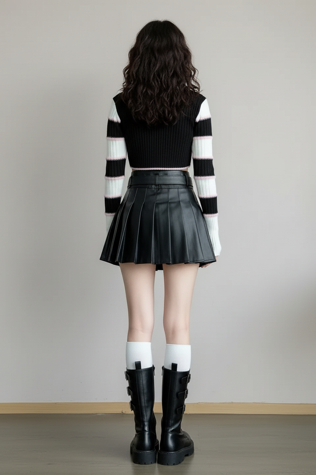 Jupe Plissée mini simili cuir chic