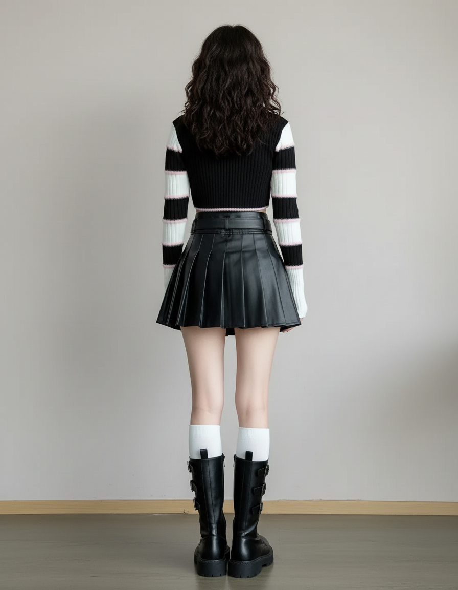 Jupe Plissée mini simili cuir chic