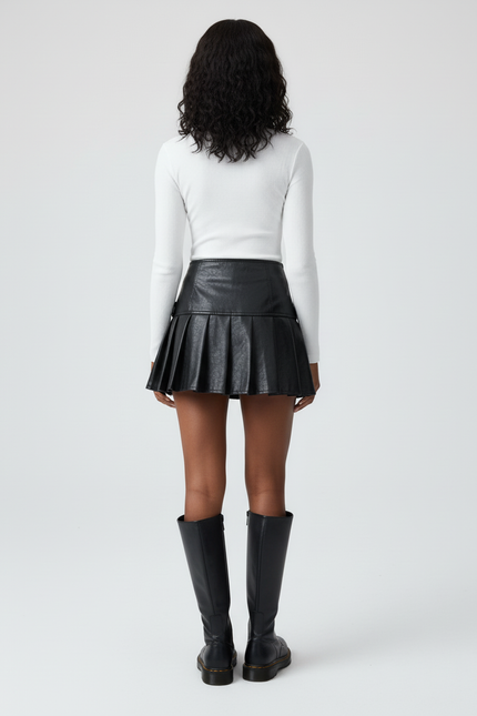 Jupe Plissée Noire Simili Cuir Chic
