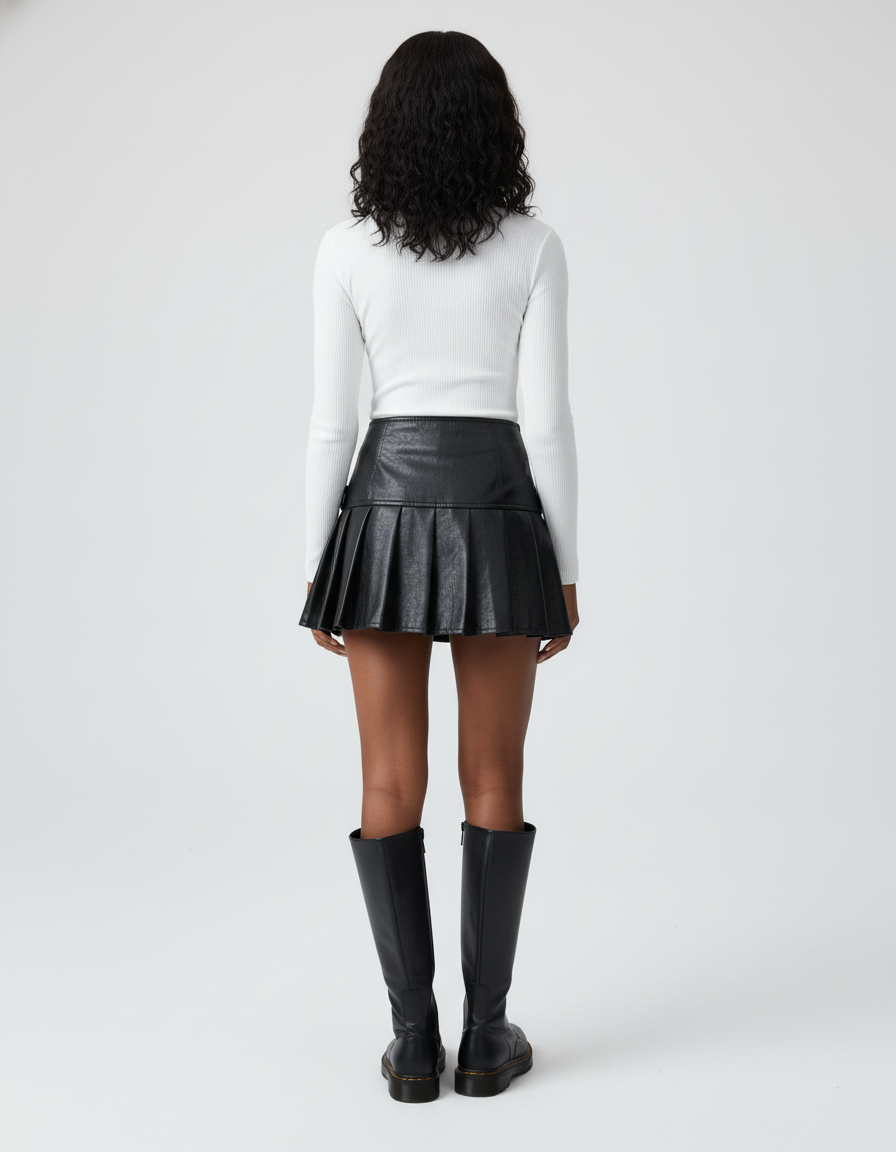Jupe Plissée Noire Simili Cuir Chic