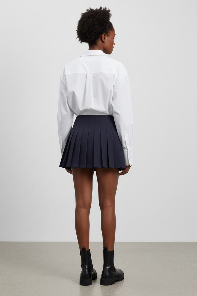 Jupe Plissée Bleue Marine Mini Chic