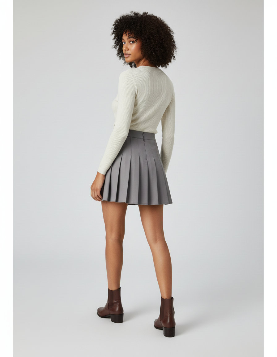 Jupe Plissée grise mini chic raffinée