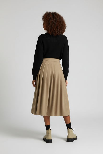 Jupe Plissée beige taille haute décontractée