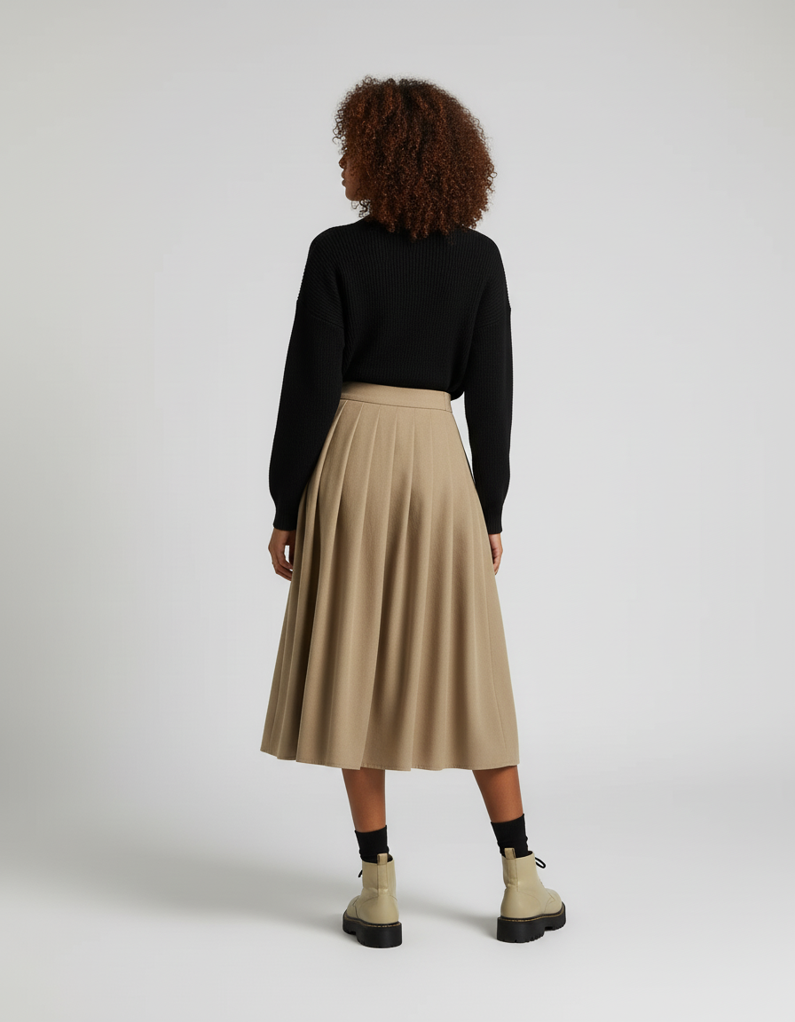 Jupe Plissée beige taille haute décontractée