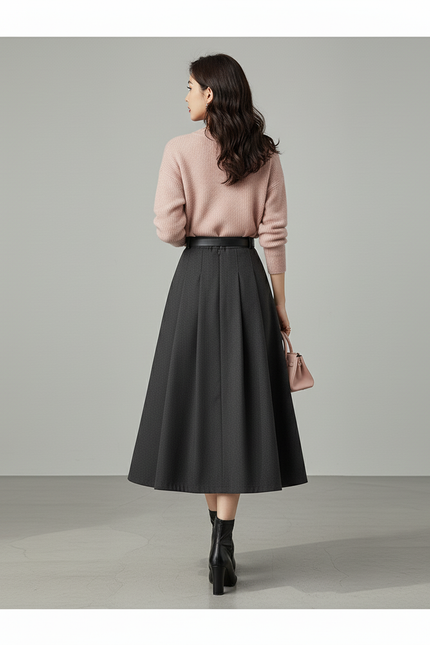 Jupe Plissée taille haute grise chic