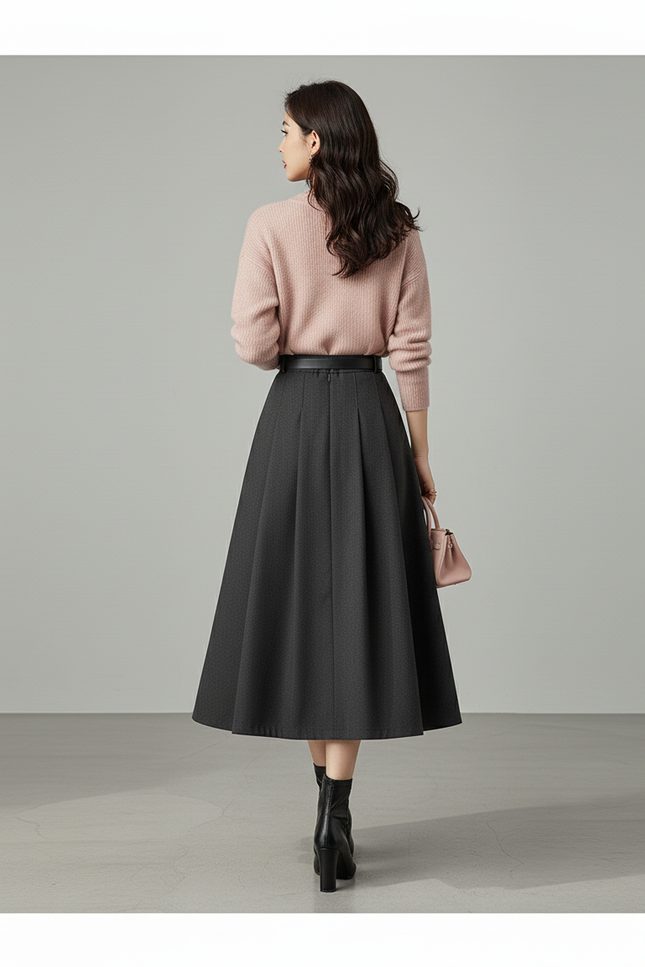 Jupe Plissée taille haute grise chic