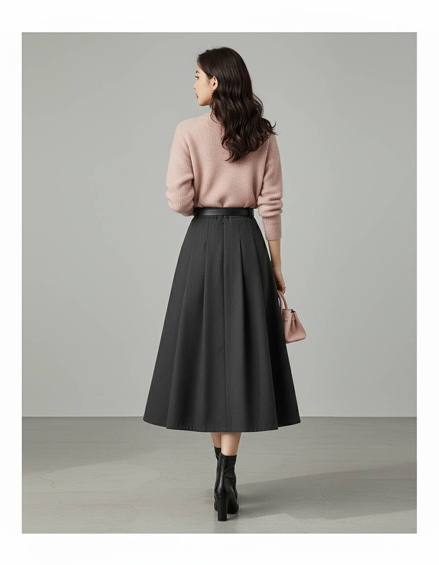 Jupe Plissée taille haute grise chic