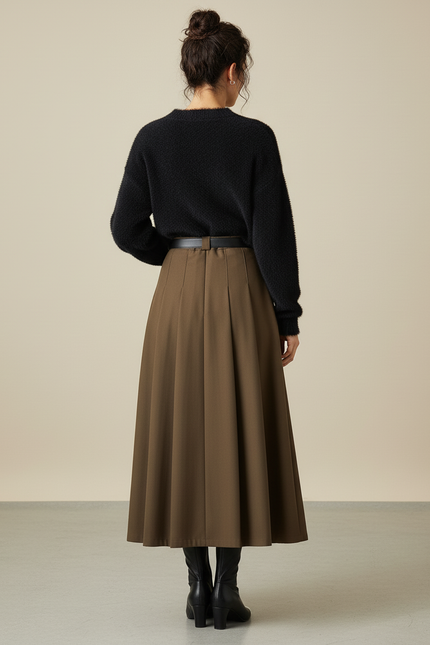 Jupe Plissée marron taille haute élégante raffinée