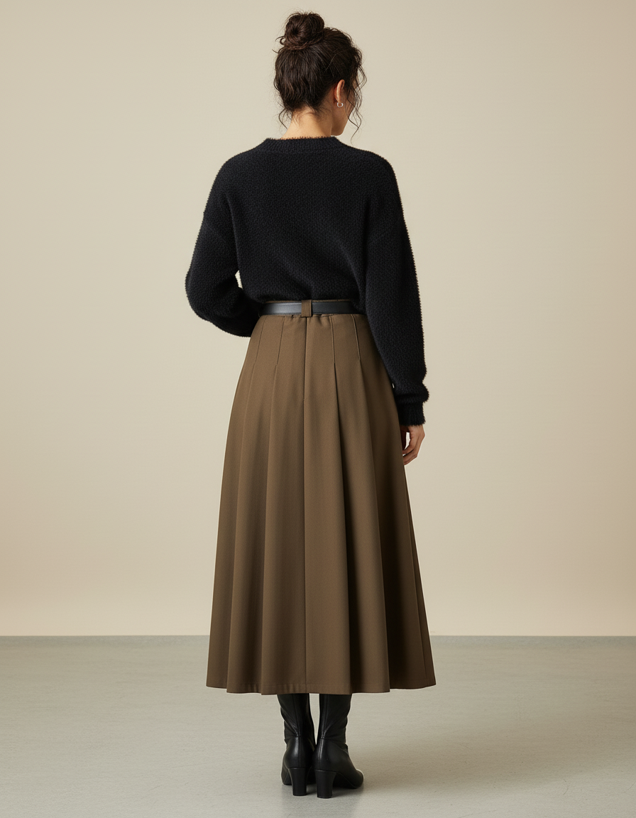 Jupe Plissée marron taille haute élégante raffinée