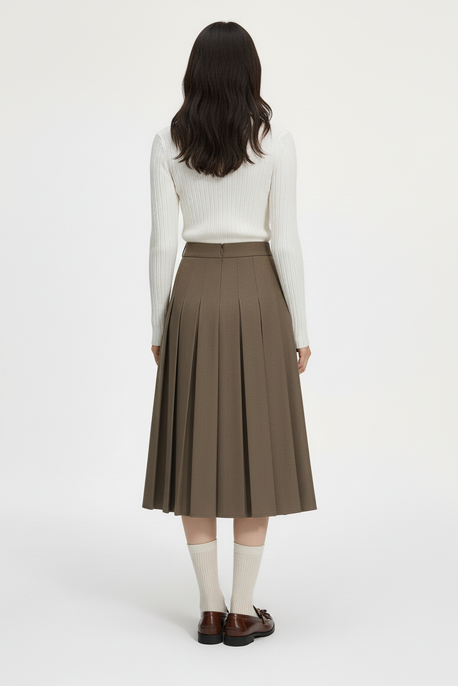 Jupe Plissée Marron Asymétrique Chic