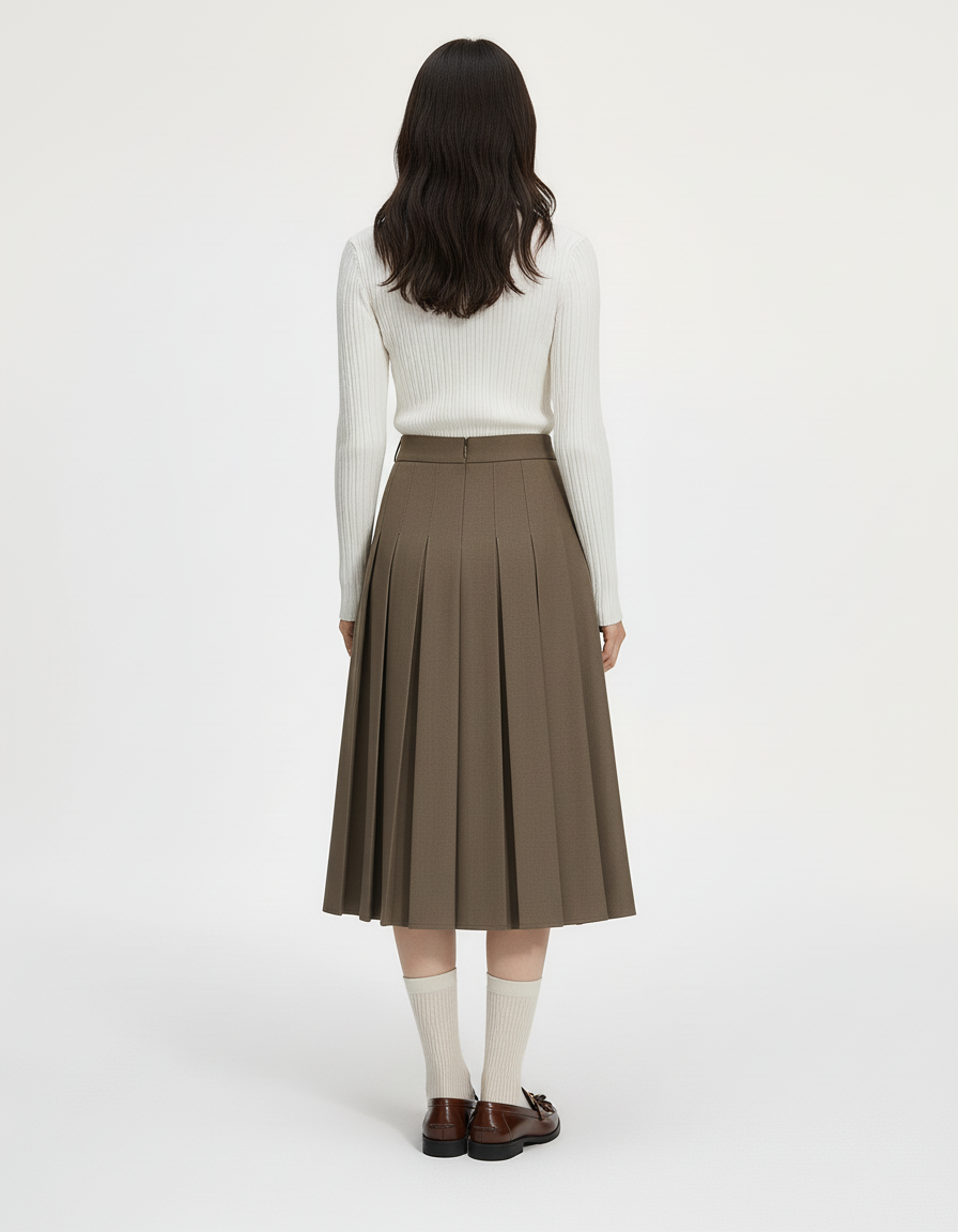 Jupe Plissée Marron Asymétrique Chic