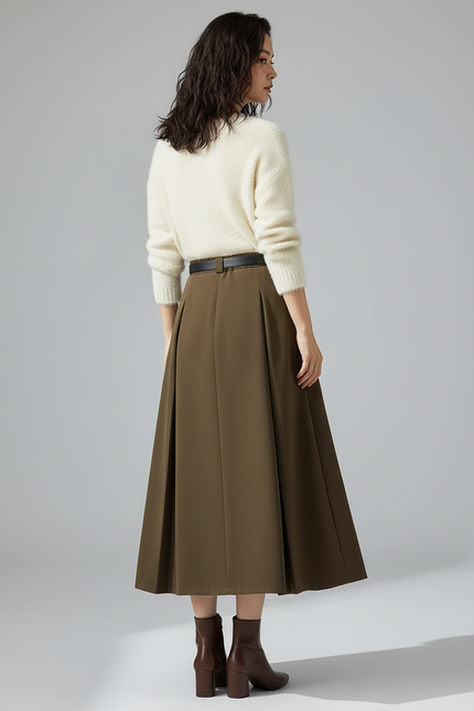Jupe Plissée Kaki Longue Chic