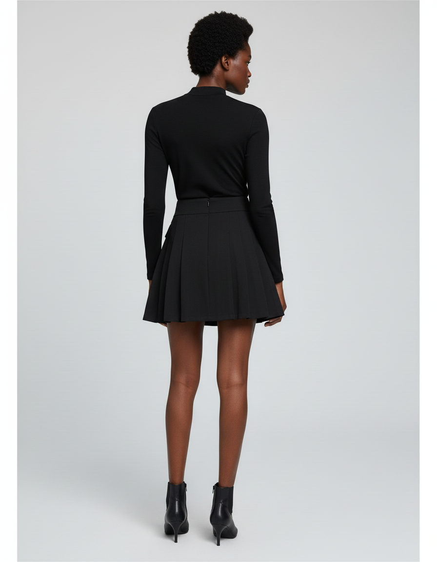 Jupe Plissée noire chic boutons dorés