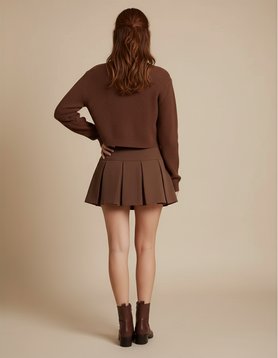 Jupe Plissée Marron Mini Y2K