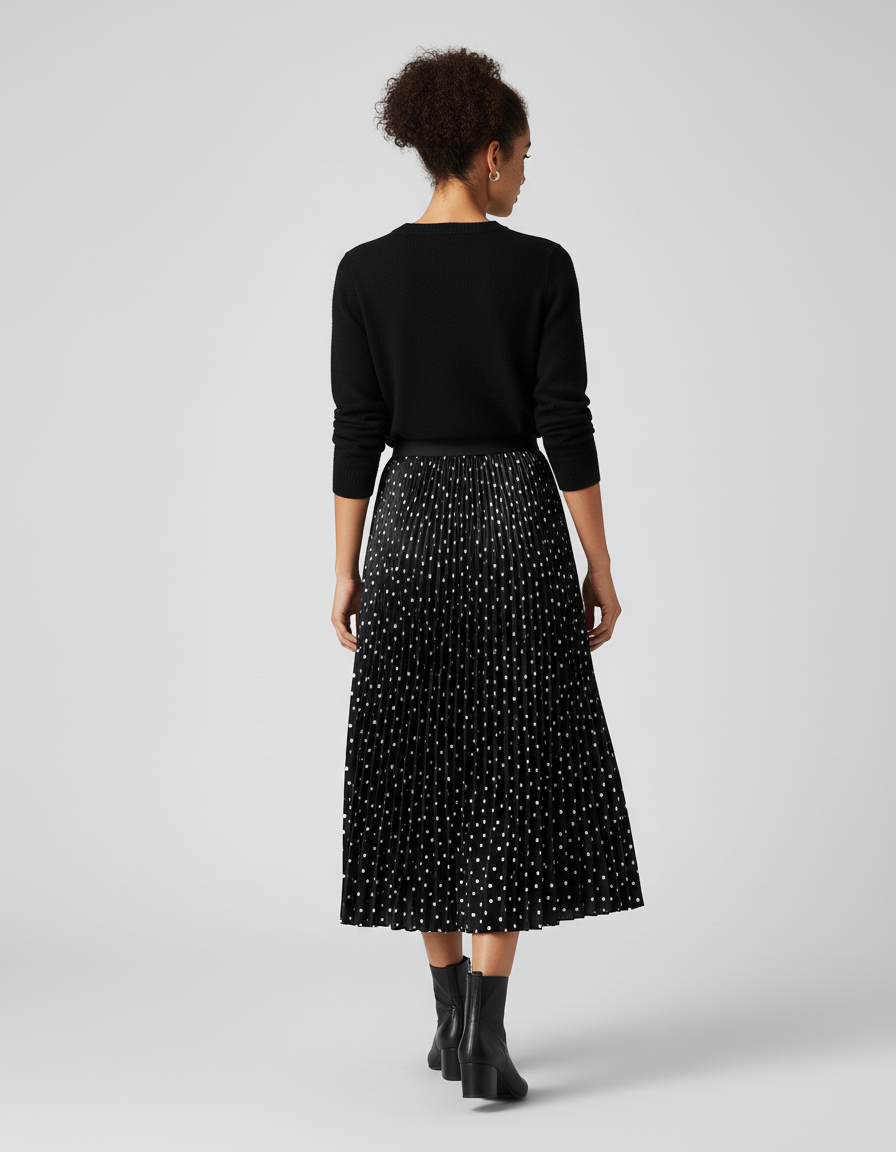Jupe Plissée midi à pois élégante