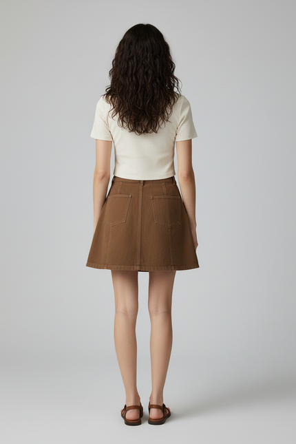 Jupe Plissée marron taille haute chic raffinée