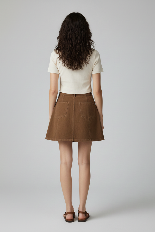 Jupe Plissée marron taille haute chic raffinée