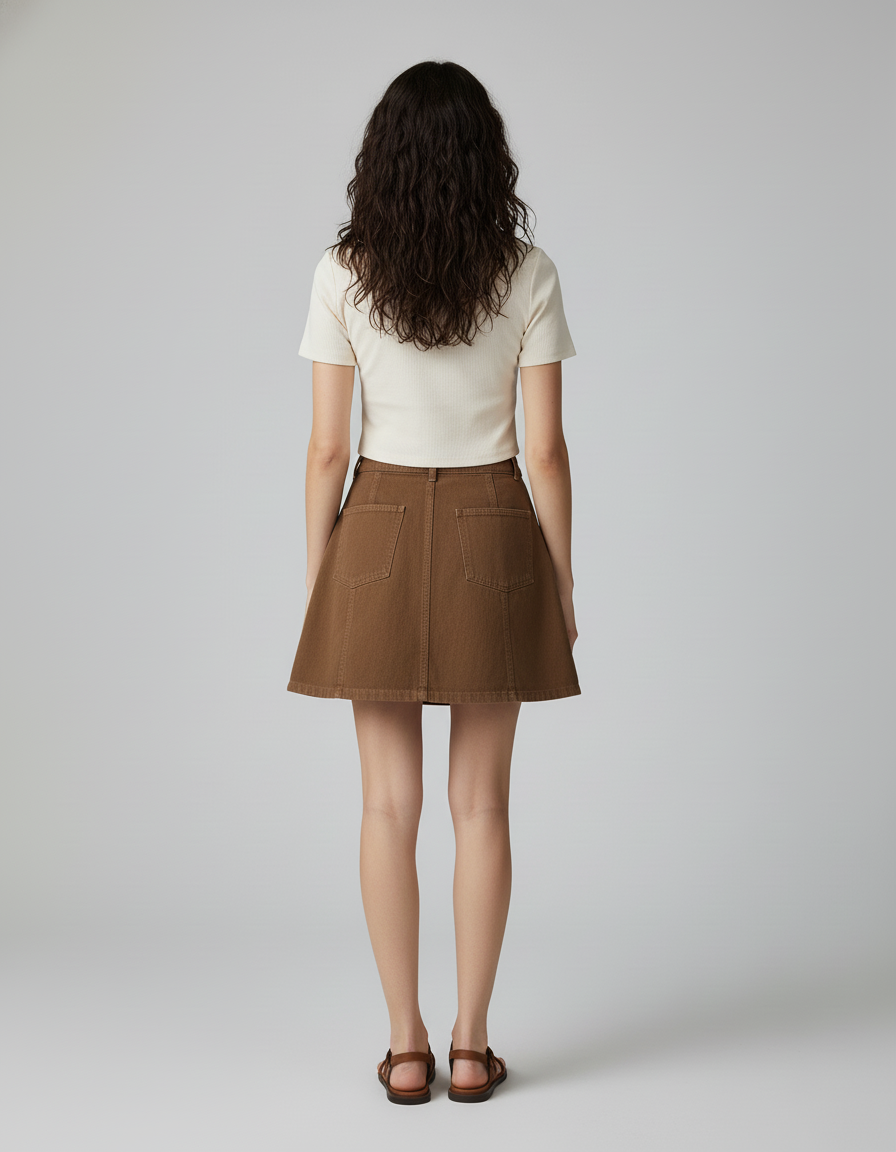 Jupe Plissée marron taille haute chic raffinée