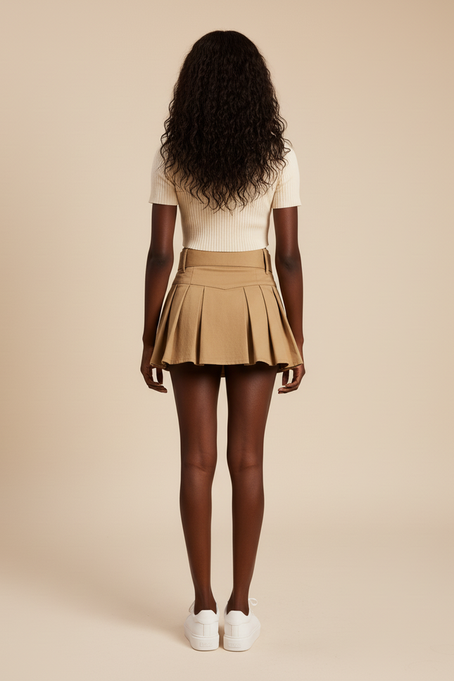 Jupe Plissée Marron Mini Chic tendance