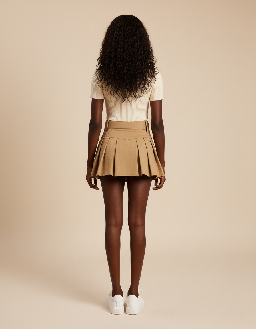 Jupe Plissée Marron Mini Chic tendance