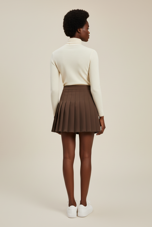 Jupe Plissée marron courte chic raffinée