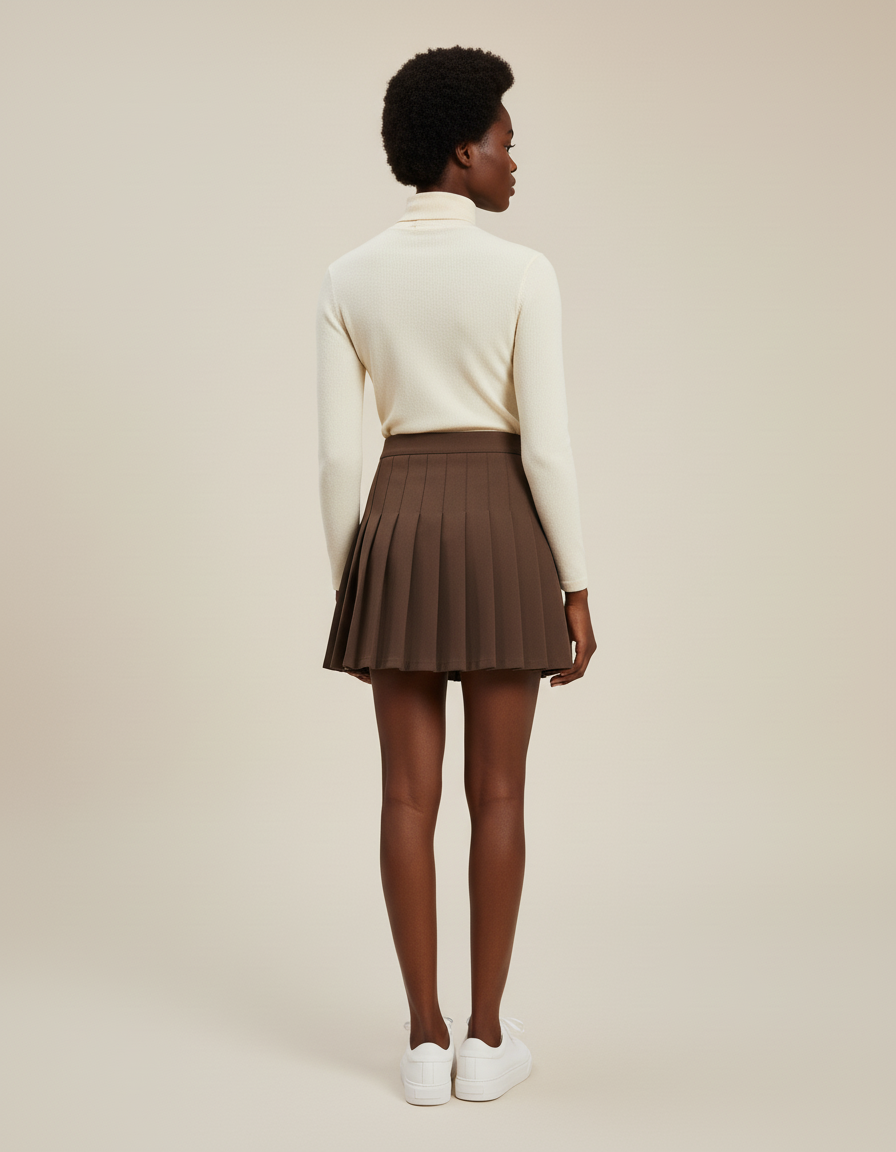 Jupe Plissée marron courte chic raffinée