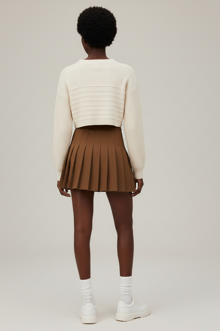 Jupe Plissée marron preppy chic
