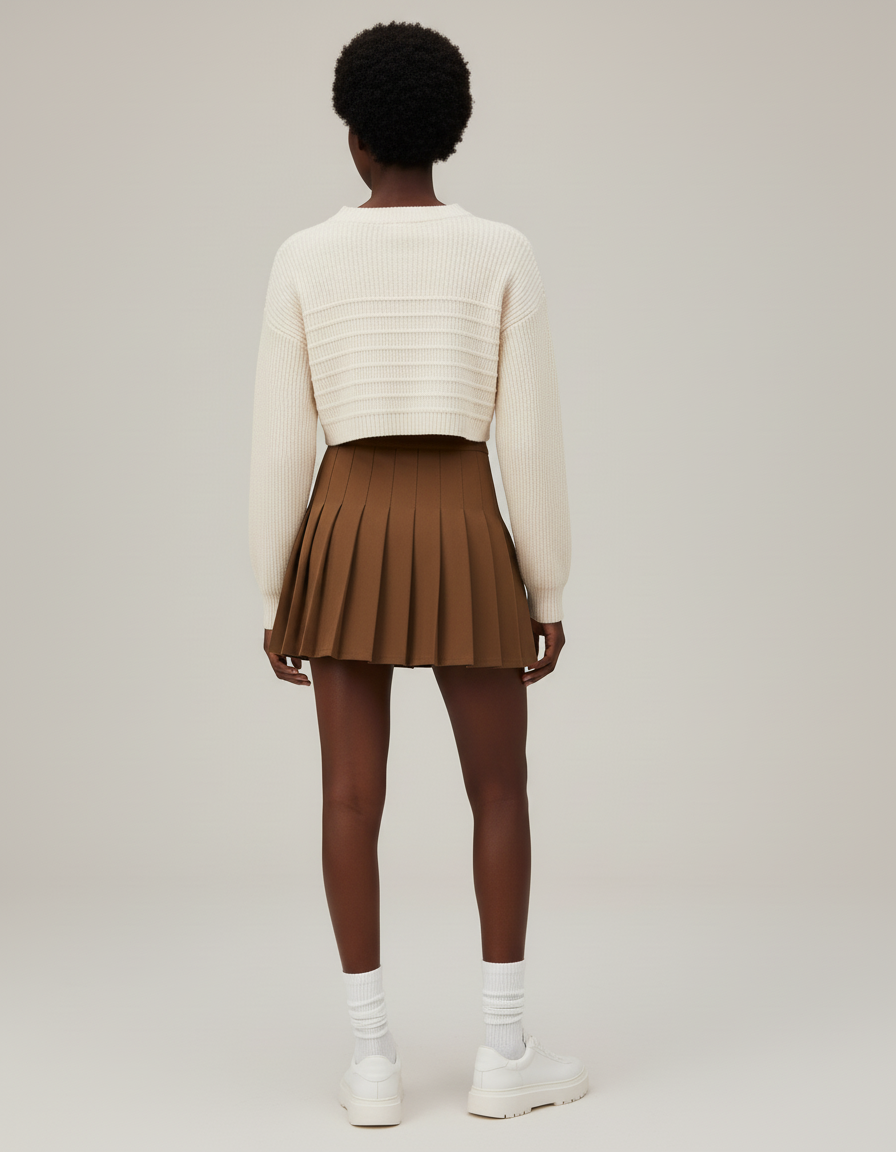 Jupe Plissée marron preppy chic
