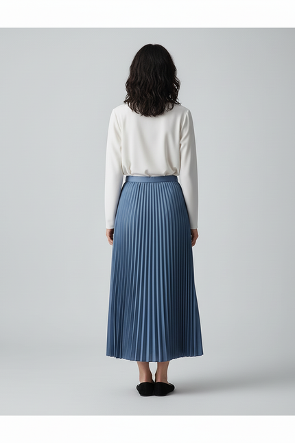 Jupe Plissée Bleue Longue Fluide
