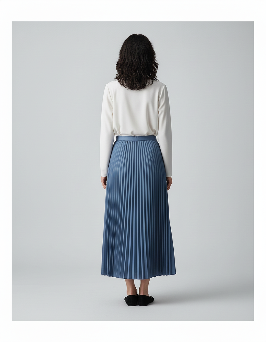 Jupe Plissée Bleue Longue Fluide