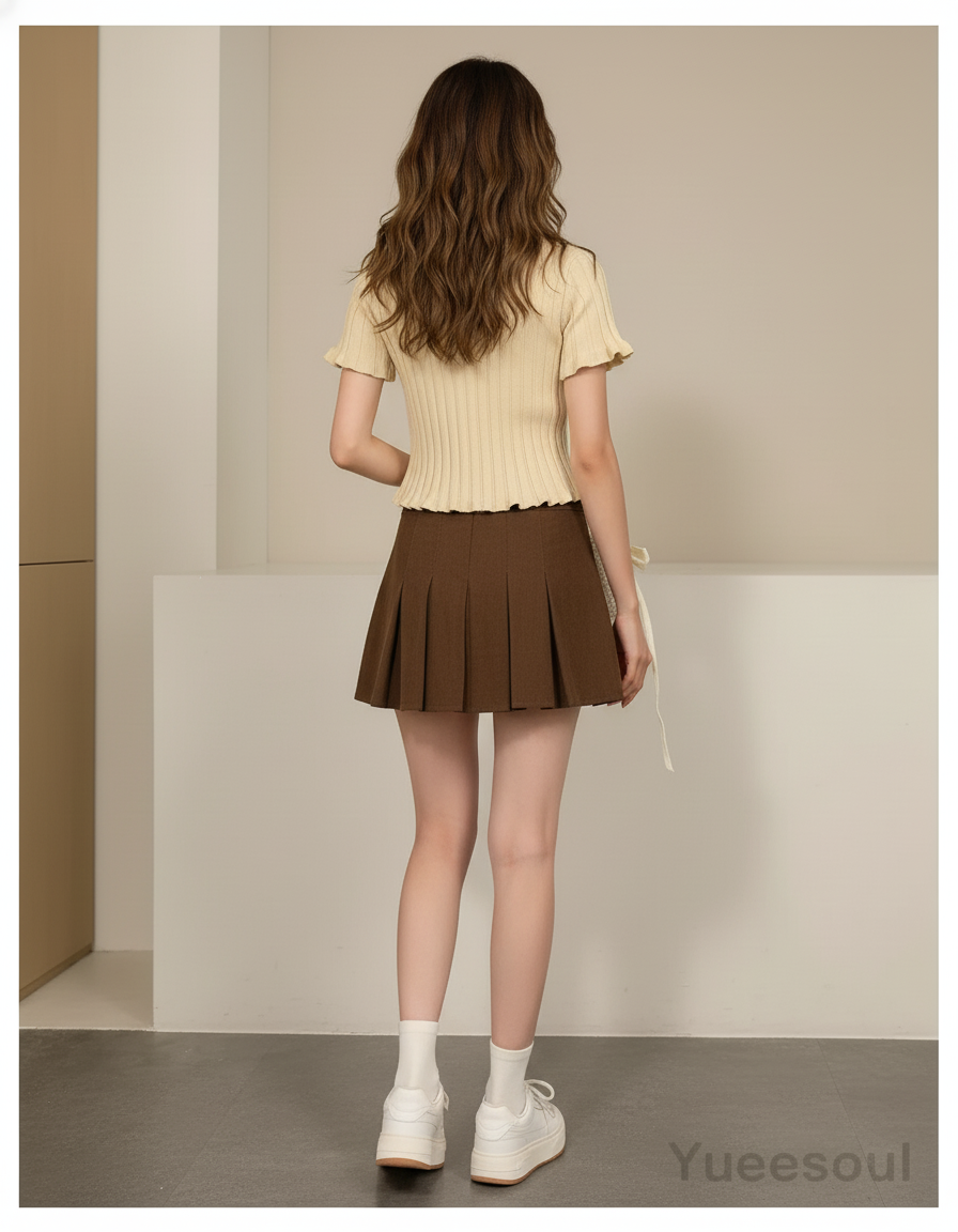 Jupe Plissée Marron Mini Chic moderne
