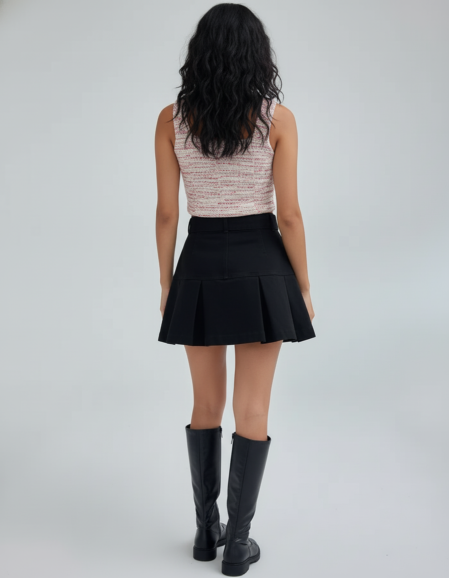 Jupe Plissée Noir Mini Chic