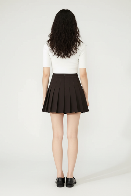 Jupe Plissée Marron Mini Coréenne