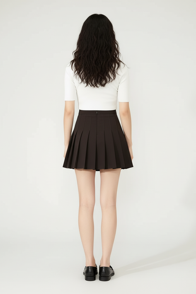 Jupe Plissée Marron Mini Coréenne