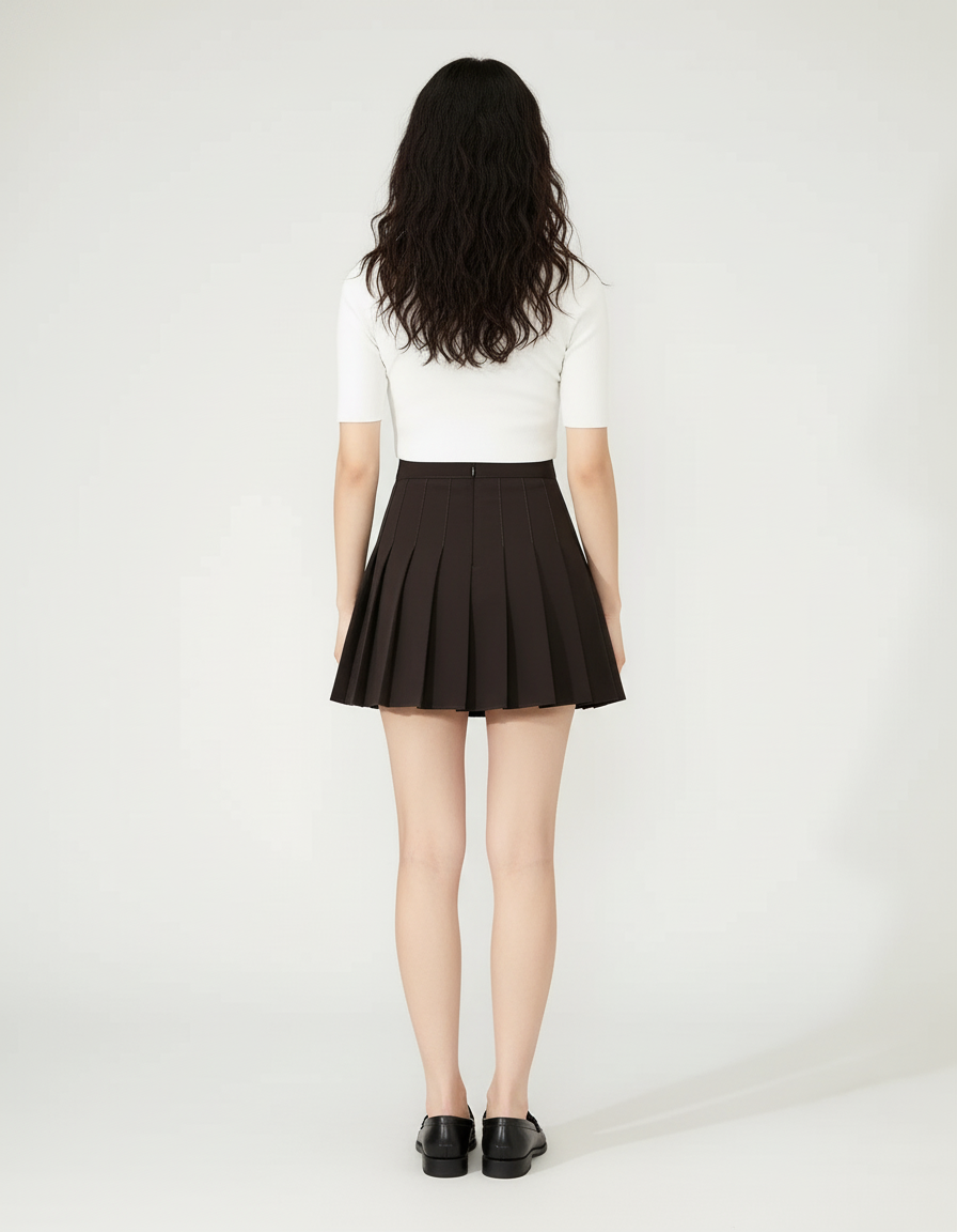 Jupe Plissée Marron Mini Coréenne