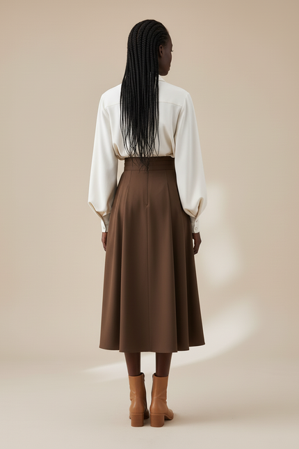 Jupe Plissée Marron Taille Haute Chic raffinée classique