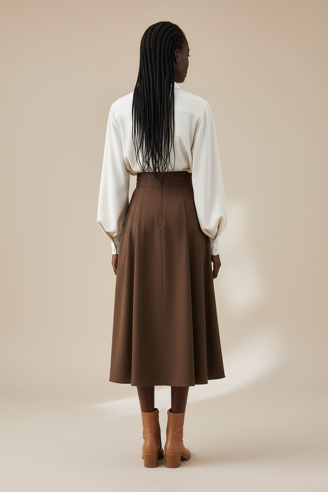 Jupe Plissée Marron Taille Haute Chic raffinée classique