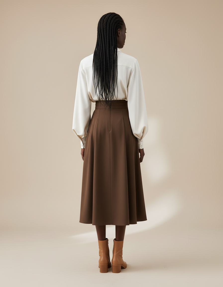 Jupe Plissée Marron Taille Haute Chic raffinée classique